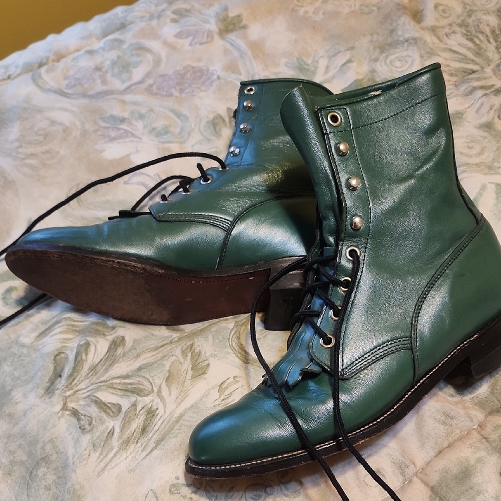 Green Leather Women's Boots Justin